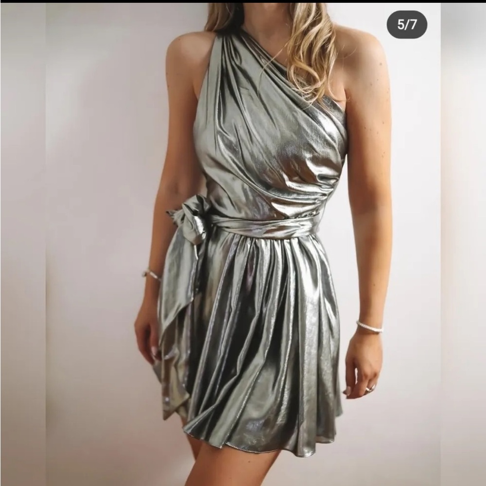 ZARA SILVER ASYMMETRIC ONE SHOULDER DRAPED MINI DRESS LIMITED EDITION